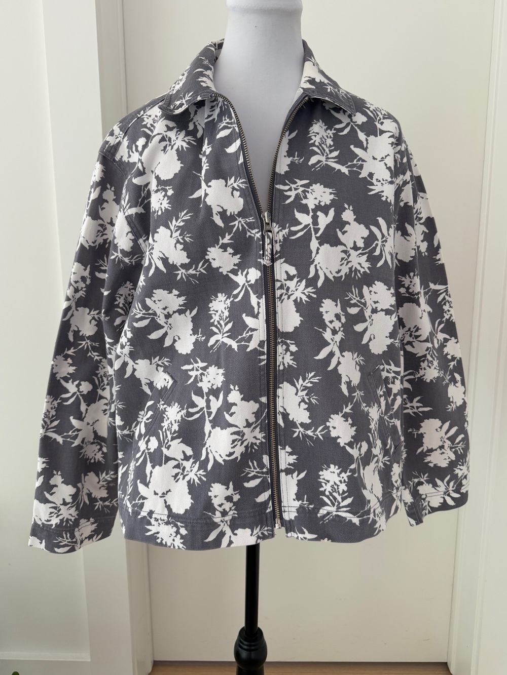 VITTADINI Zip Front Short 100% Cotton Casual Jacket Floral Pockets Cottagecore